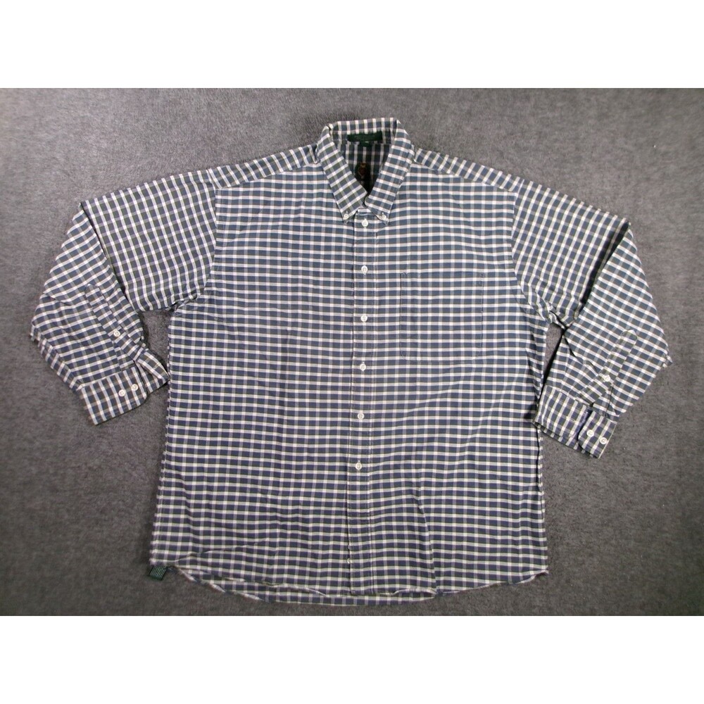 Vintage Hunt Club Shirt Mens 17 Blue Green Plaid Oxford Classic Preppy Button Up